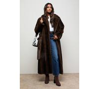 Oasis Women's Belted Faux Fur Maxi Coat in Dark Brown | Size: 6 Oasis Dark Brown 6