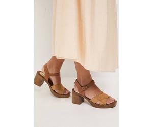 Oasis Women's Bethany Faux Suede Cross Over Stacked Heeled Sandals in Camel | Size: 7 Oasis Camel 7