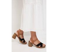 Oasis Women's Bethany Faux Suede Cross Over Stacked Heeled Sandals in Natural Black | Size: 5