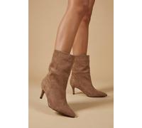Oasis Women's Betty Faux Suede Medium Heel Pointed Boots in Camel | Size: 3