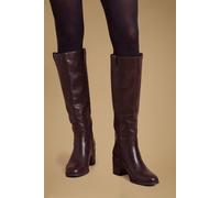 Oasis Women's Billie Faux Leather High Leg Block Heel Boots in Chocolate | Size: 5