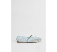 Oasis Women's Billie Faux Leather Mesh Mary-Jane Ballet Pumps in Blue | Size: 6 Oasis Blue 6