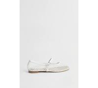 Oasis Women's Billie Faux Leather Mesh Mary-Jane Ballet Pumps in White | Size: 7 Oasis White 7