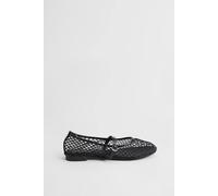 Oasis Women's Billie Mesh Mary-Jane Faux Leather Ballet Pumps Flat in Black | Size: 8