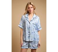 Oasis Women's Blue Butterflies Satin Nightwear Shorts Set | Size: Large Oasis Blue L