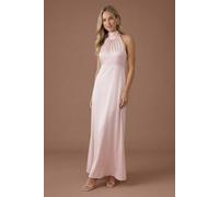 Oasis Women's Blush Satin Halter Neck Maxi Bridesmaid Dress | Size: 18