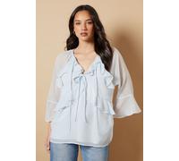 Oasis Women's Boho Ruffle Flute Sleeve Blouse in Pale Blue | Size: 10 Oasis Pale Blue 10