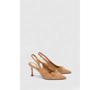 Oasis Women's Bonnie Faux Suede Bow Detail Slingback Court Shoes in Camel | Size: 7