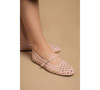 Oasis Women's Bonnie Textile Woven MaryJane Ballet Pumps Flat in Blush | Size: 7