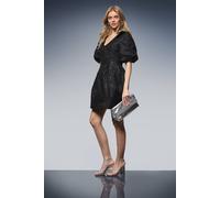 Oasis Women's Bow Shoulder Puff Sleeve V Neck Mini Dress in Black | Size: 8