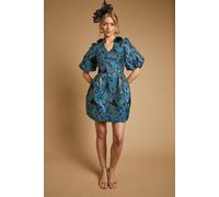 Oasis Women's Bow Shoulder Puff Sleeve V Neck Mini Dress in Blue | Size: 12