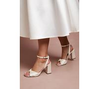 Oasis Women's Bridal Midyim Satin Ruched Front High Heel Block Heel Sandals in Ivory | Size: 7 Oasis Ivory 7