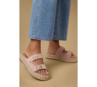 Oasis Women's Bridget Faux Suede Scallop Detail Buckle Footbed Sandals in Pink | Size: 8