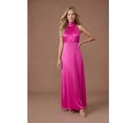 Oasis Women's Bright Pink Satin Halter Neck Maxi Bridesmaid Dress | Size: 6