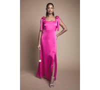 Oasis Women's Bright Pink Satin Tie Shoulder Midi Bridesmaid Dress | Size: 12