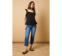 Oasis Women's Broderie Frill Detail Top in Black | Size: 8