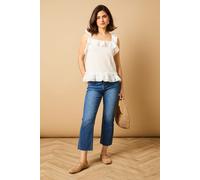 Oasis Women's Broderie Frill Detail Top in White | Size: 10 Oasis White 10