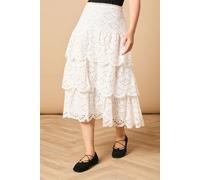Oasis Women's Broderie Tiered Midi Skirt in White | Size: 16 Oasis White 16