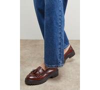 Oasis Women's Brooker Real Leather Tassel Chunky Loafers in Dark Tan | Size: 3 Oasis Dark Tan 3