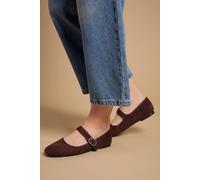 Oasis Women's Buffie Faux Suede Square Toe Mary Jane Padded Ballet Pumps in Chocolate | Size: 8 Oasis Chocolate 8