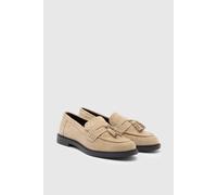 Oasis Women's Bunny Suede Brogue Detail Tassel Loafers in Taupe | Size: 8