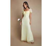 Oasis Women's Butter Yellow Angel Sleeve Wrap Bodice Chiffon Bridesmaid Maxi Dress | Size: 18