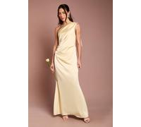 Oasis Women's Butter Yellow Ruched Side Detail One Shoulder Satin Maxi Bridesmaid Dress | Size: 8