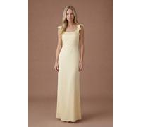 Oasis Women's Butter Yellow Ruffle Square Neck Satin Bridesmaid Maxi Dress | Size: 16 Oasis Butter 16