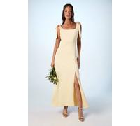 Oasis Women's Butter Yellow Satin Tie Shoulder Midi Bridesmaid Dress | Size: 12 Oasis Butter 12