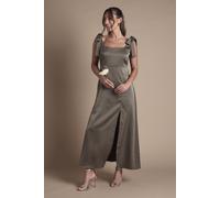 Oasis Women's Petite Satin Tie Shoulder Midi Bridesmaid Dress in Olive | Size: 10 Oasis Olive 10