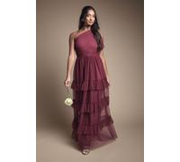 Oasis Women's by Coast Pleated Mesh One Shoulder Tiered Maxi Bridesmaid Maxi Dress in Berry | Size: 10 Oasis Berry 10