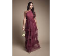 Oasis Women's by Coast Pleated Mesh One Shoulder Tiered Maxi Bridesmaid Maxi Dress in Berry | Size: 14 Oasis Berry 14