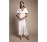 Oasis Women's by Coast Satin Twist Front Angel Sleeve Midi Bridesmaid Dress in Blush | Size: 14 Oasis Blush 14