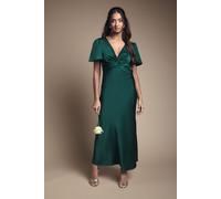 Oasis Women's by Coast Satin Twist Front Angel Sleeve Midi Bridesmaid Dress in Emerald | Size: 14 Oasis Emerald 14