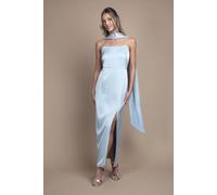 Oasis Strappy Satin Maxi Bridesmaid Dress With Scarf In Light Blue light blue 12