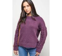 Oasis Women's Cable Knit Sleeve Crew Neck Cosy Jumper in Aubergine | Size: Large Oasis Aubergine L