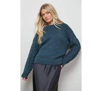 Oasis Women's Cable Knit Sleeve Crew Neck Cosy Jumper in Forest | Size: Medium Oasis Forest M