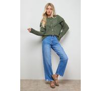 Oasis Women's Cape Detail Button Down Crew Neck Cardigan in Khaki | Size: Medium Oasis Khaki M