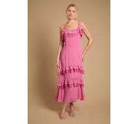 Oasis Women's Cape Detail Ruffle Slip Midaxi Dress in Pink | Size: 8