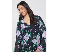Oasis Women's Cape Detail Trim Balloon Sleeve Boho Blouse in Floral | Size: 12 Oasis Floral 12