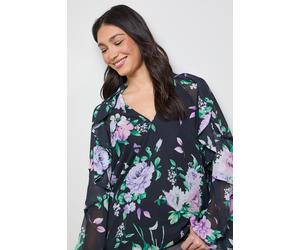 Oasis Women's Cape Detail Trim Balloon Sleeve Boho Blouse in Floral | Size: 16 Oasis Floral 16