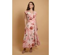 Oasis Women's Cape Sleeve Lace Hem Midaxi Dress in Pink | Size: 14