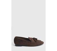 Oasis Women's Carmen Faux Suede Cutwork Tassel Soft Loafers in Chocolate | Size: 8