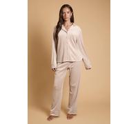 Oasis Women's Celestial Printed Velour Long Sleeve Pyjama Set in Mink | Size: Medium