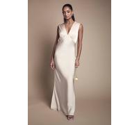 Oasis Women's Champagne Satin Open Back Detail Maxi Bridesmaid Dress | Size: 6