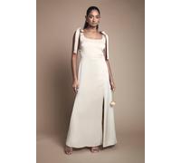 Oasis Women's Champagne Satin Tie Shoulder Midi Bridesmaid Dress | Size: 18 Oasis Champagne 18