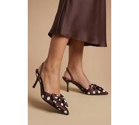 Oasis Women's Chantel Satin Slingback Polka Dot Bow Detail Court Heels in Chocolate | Size: 4