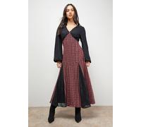 Oasis Women's Check Contrast Panel Midaxi Dress in Red | Size: 10