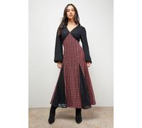 Oasis Women's Check Contrast Panel Midaxi Dress in Red | Size: 12 Oasis Red 12