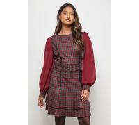 Oasis Women's Checked Belted Balloon Sleeve Flippy Mini Dress in Burgundy | Size: 14